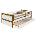 Ver imagem 2 de Cama Infantojuvenil Branco Marrom C/ Pés em Madeira com Cama Auxiliar Branco