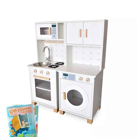 Kit Mini Cozinha Infantil e Máquina de Lavar - Branco