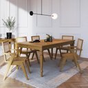 Ver imagem 1 de Conjunto Mesa com 6 Cadeiras Madeira Maciça e Telinha Marrom/Mel