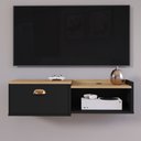 Ver imagem 2 de Rack Suspenso Pequeno Tv Smart 32" Bancada 1 Porta Puxador Concha Nicho Decoração Sala Quarto Retrô