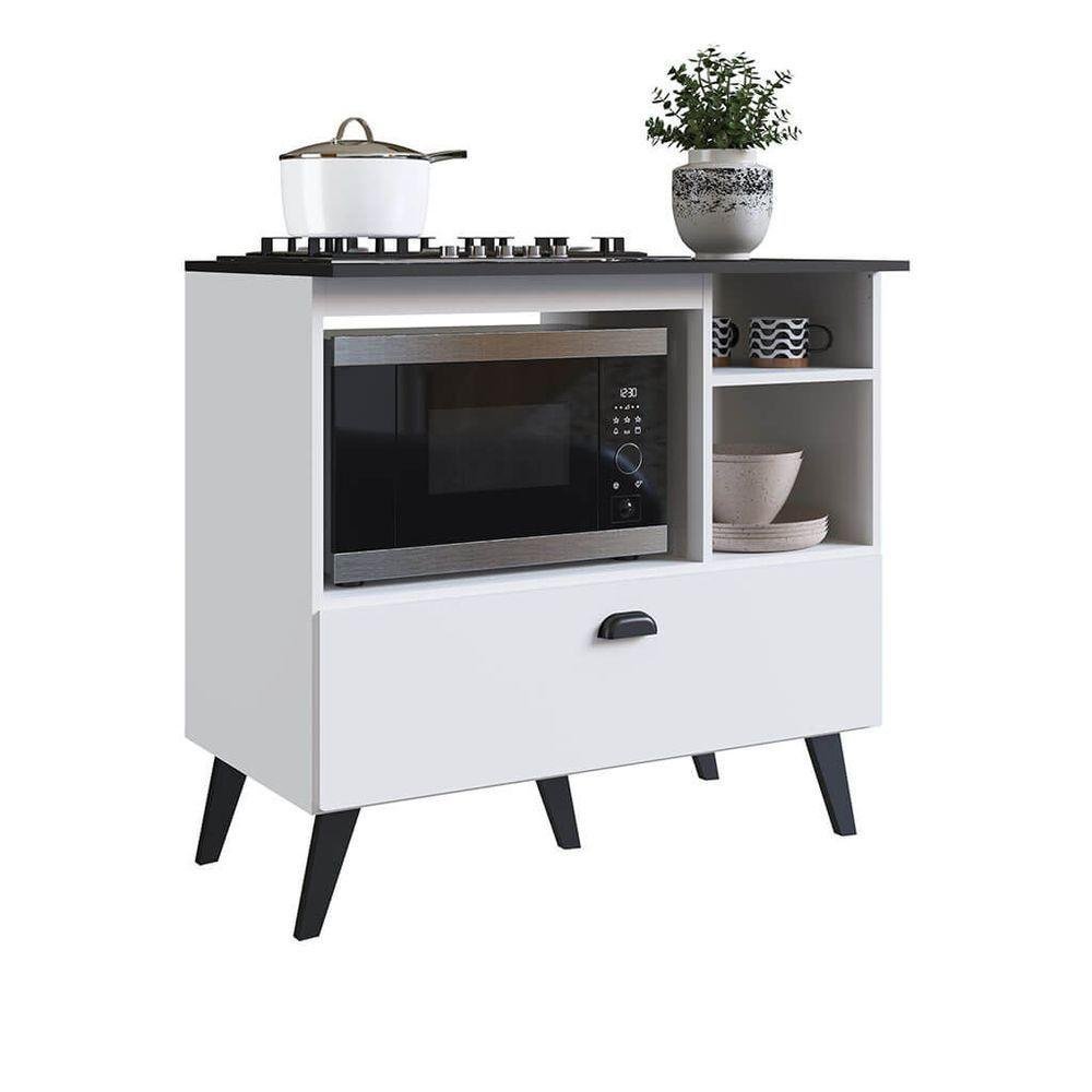 Balcão Cooktop 4 Bocas Retrô Com 2 Nichos Branco MadeiraMadeira