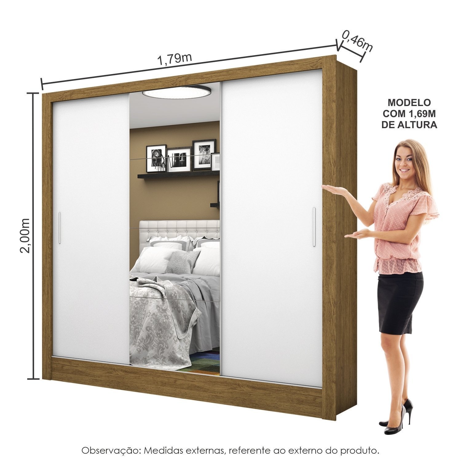 Guarda Roupa Casal 3 Portas com Espelho Santiago Plus Espresso Móveis - 4