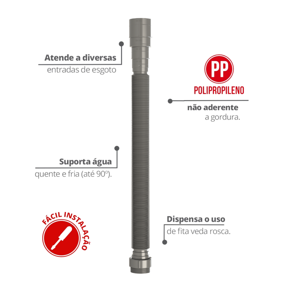 Sifão Sanfonado Universal 72cm Cor Cinza Durín - 2