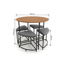 Ver imagem 3 de Conjunto Mesa de Jantar Redonda com 4 Bancos Estofados Canela/Preto
