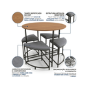 Ver imagem 4 de Conjunto Mesa de Jantar Redonda com 4 Bancos Estofados Canela/Preto