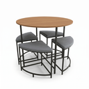 Ver imagem 2 de Conjunto Mesa de Jantar Redonda com 4 Bancos Estofados Canela/Preto