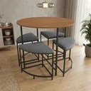 Ver imagem 1 de Conjunto Mesa de Jantar Redonda com 4 Bancos Estofados Canela/Preto