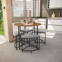 Ver imagem 1 de Mesa de Jantar Tampo Mdp Redondo 4 Bancos Estofados Crome Industrial