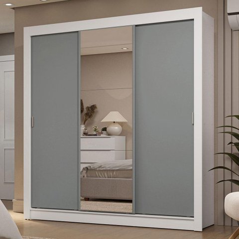 Guarda-roupa Casal 3 Portas de Correr com Espelho 2 Gavetas Branco/cinza Sublime Madesa Branco/cinza