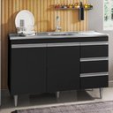 Ver imagem 1 de Balcão de Cozinha com Pia Inox 100cm 3 Gavetas Andréia Preto - Ajl Móveis