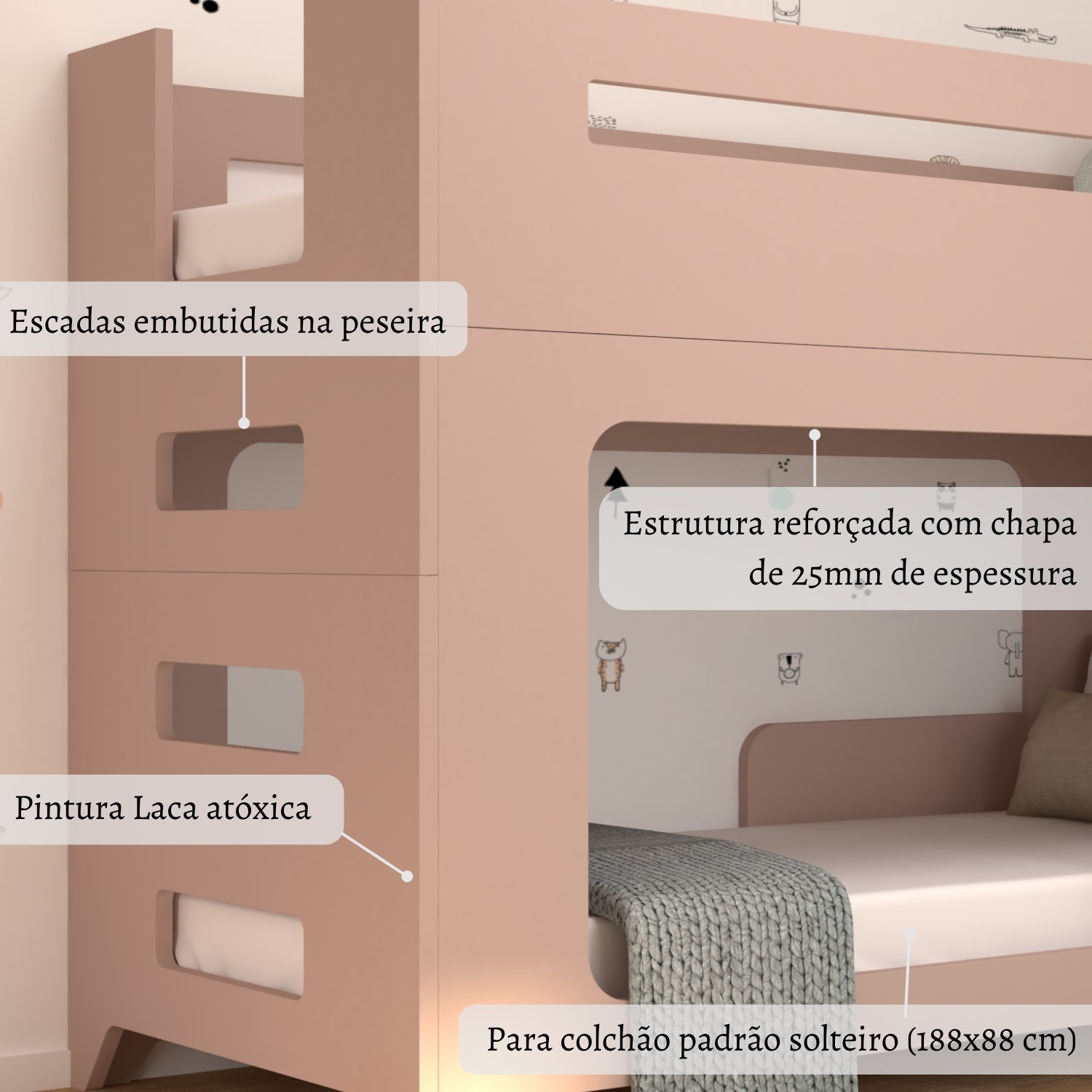 Beliche Infantil em MDF 140cmx195cm Lumi - 7