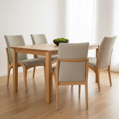 Kit 4 Cadeira Aura Estofada Estrutura em Madeira Maciça Linho 28 Areia Conforto para Sala de Jantar