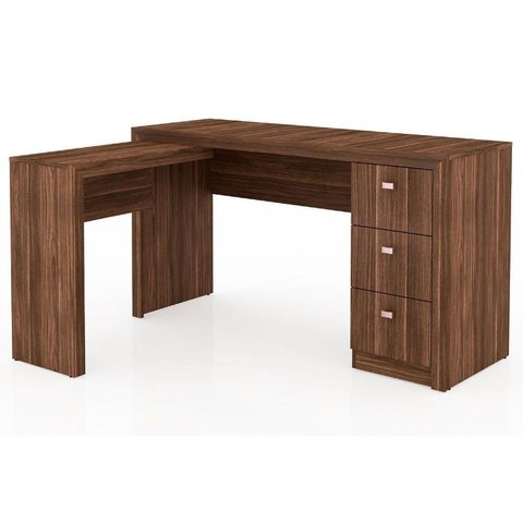 Mesa Canto p/Escritório ME4101 c/ 3 Gavetas Nogal - Tecno Mobili
