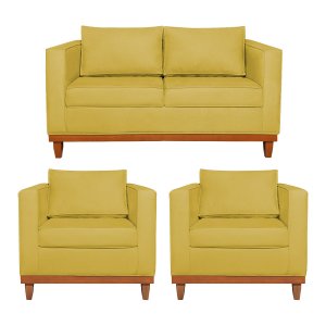 Kit Sofá 3 Lugares e 2 Poltronas Europa 180 cm Estilo Conforto e Elegância Suede Amarelo - ADJ Decor
