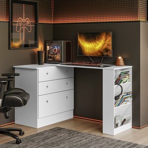 Mesa Escrivaninha Cômoda Giratória Gamer e Estudo Mdp Branco