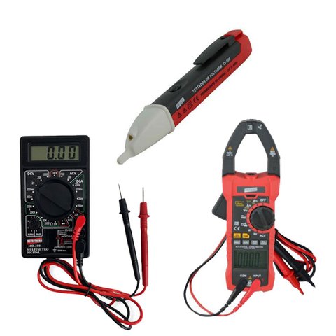 Kit Alicate Amperímetro Digital True Rms Va-905 Multímetro Tensão Corrente Md-300 Detector Tensão Tv