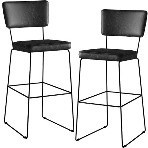Kit 02 Banquetas Altas Cozinha Sala Jantar Base em Aço Fixa Allana L02 Couríssimo Preto - Lyam
