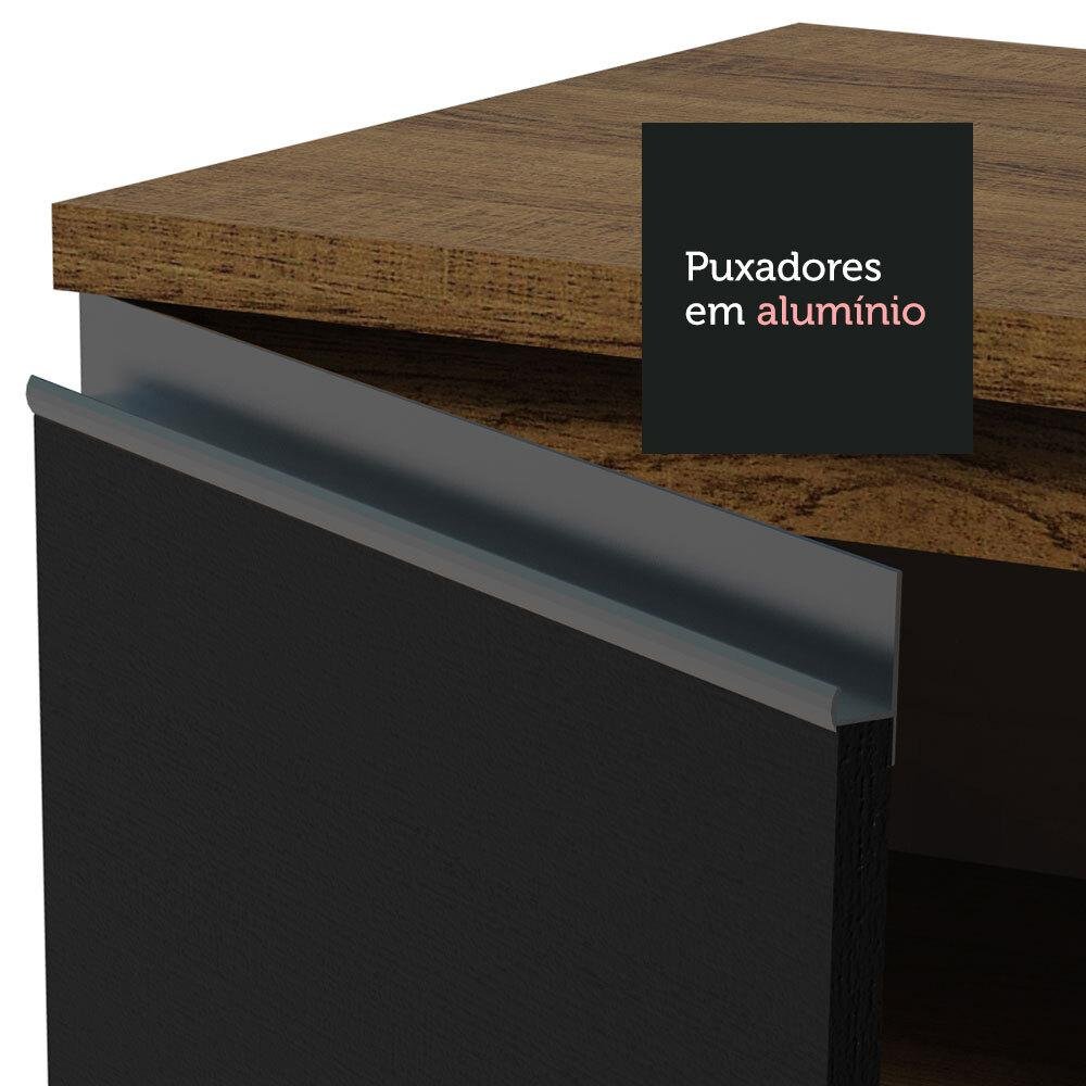 Balcão Gabinete de Pia Armário de Cozinha 120 x 60 cm 1 Porta 2 Gavetas Rustic/Preto (Sem Tampo) Glamy Madesa - 7