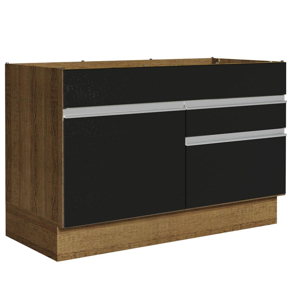 Balcão Gabinete de Pia Armário de Cozinha 120 x 60 cm 1 Porta 2 Gavetas Rustic/Preto (Sem Tampo) Glamy Madesa - 2