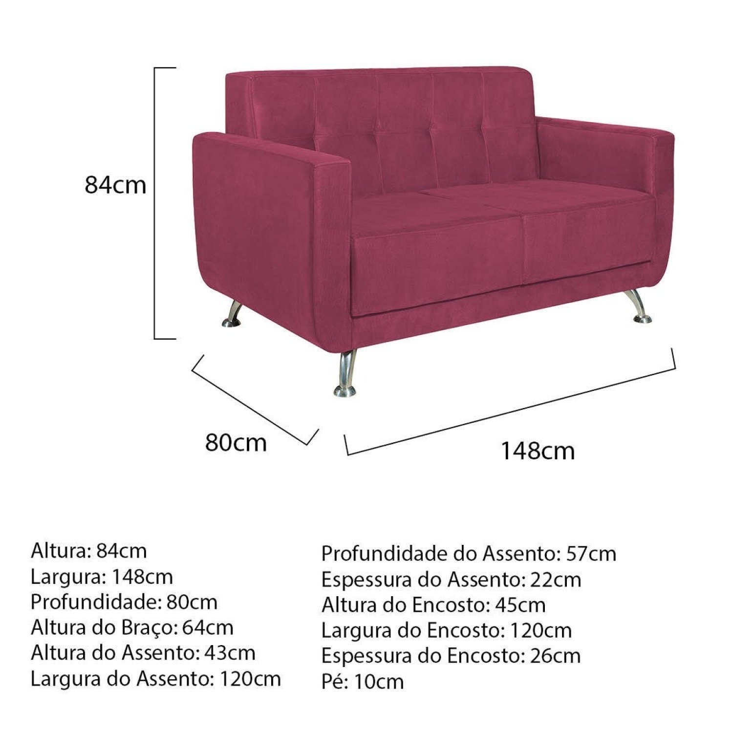 Sofá 2 Lugares 148cm Lille Corano Maranata Estofados - 3