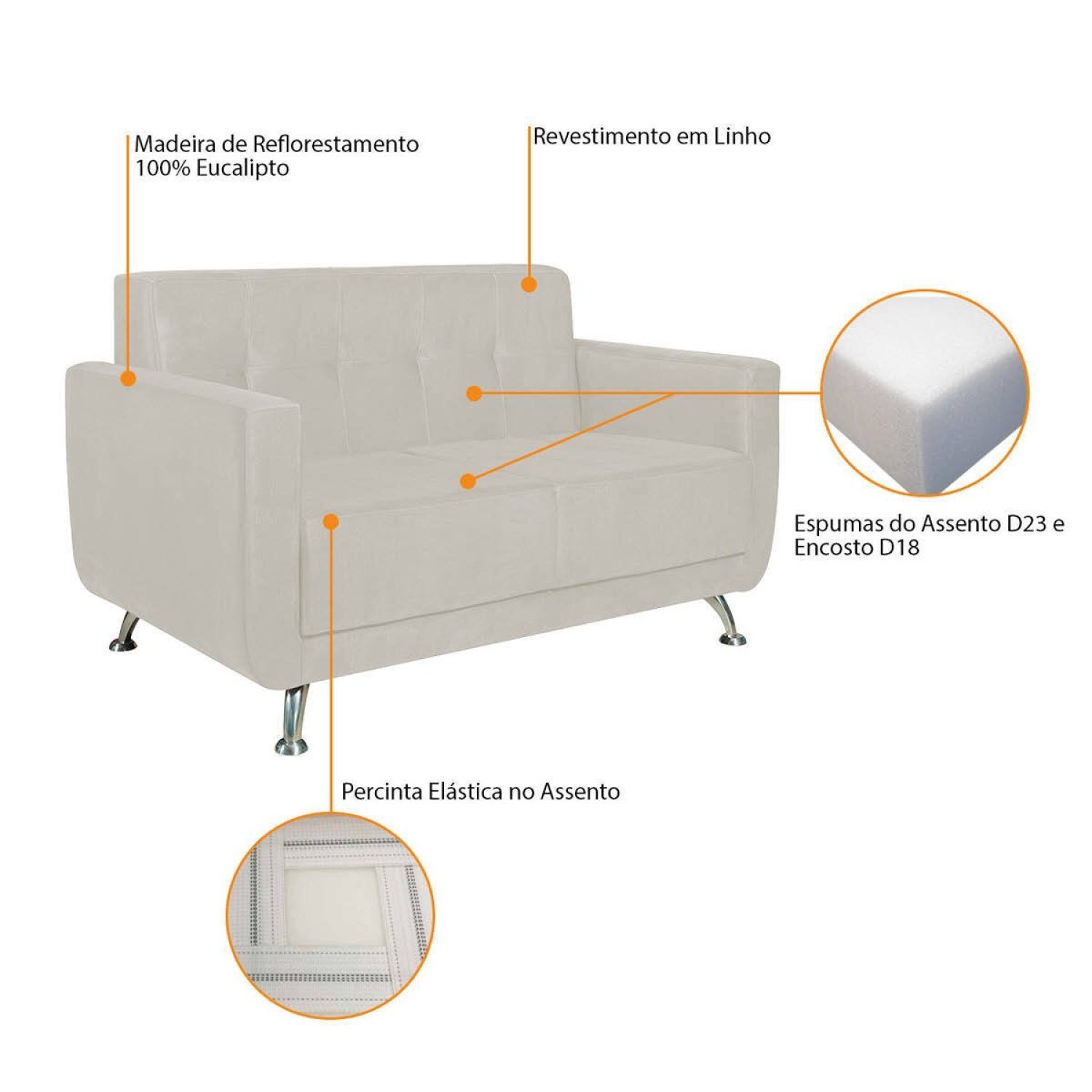 Sofá 2 Lugares 148cm Lille Corino - 6