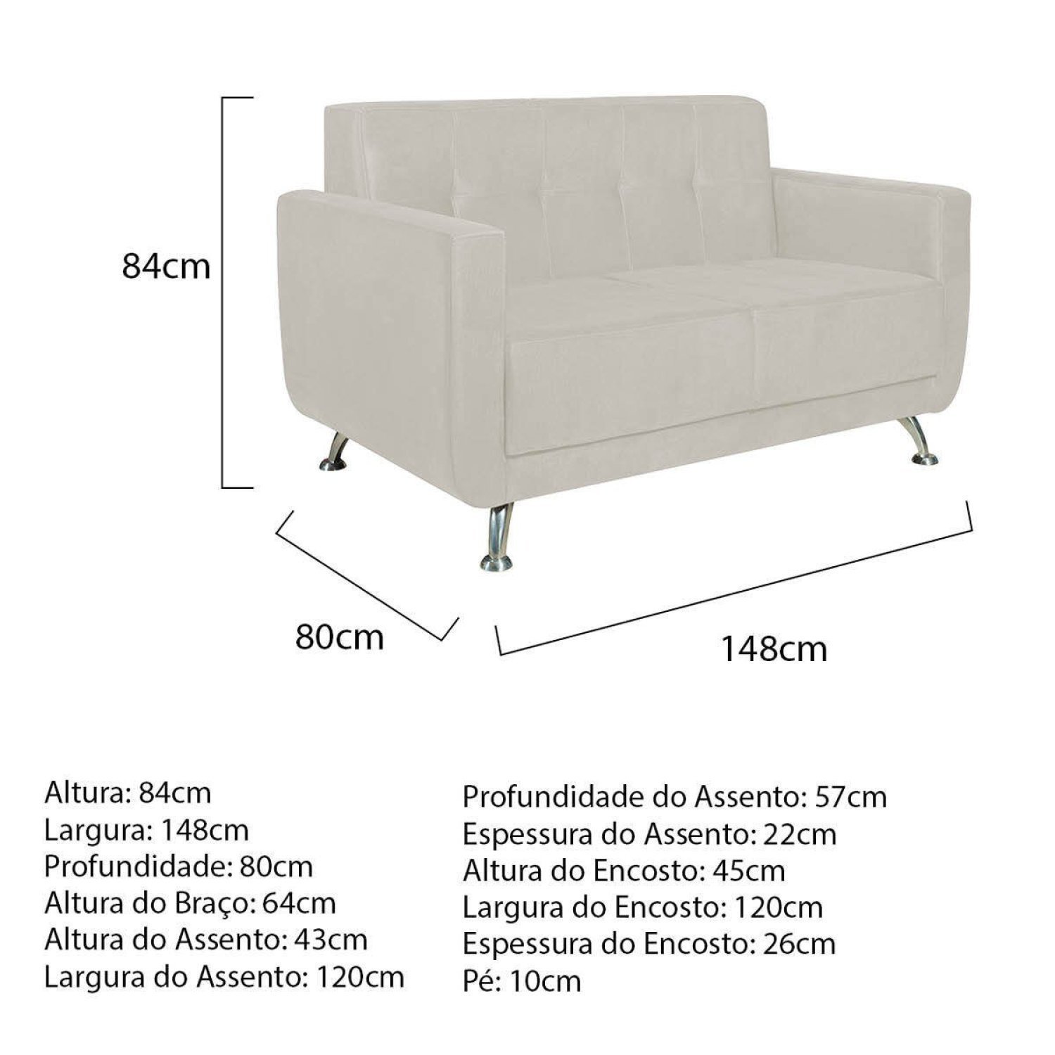 Sofá 2 Lugares 148cm Lille Corino - 3