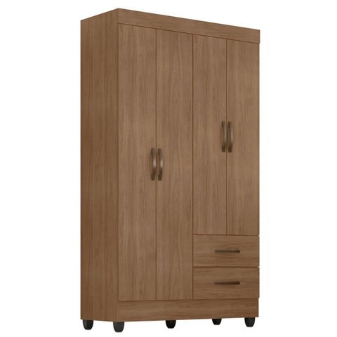Guarda-roupa Solteiro Grande 4 Portas 2 Gavetas e 4 Prateleiras Lisa Mdp Carvalho Oak