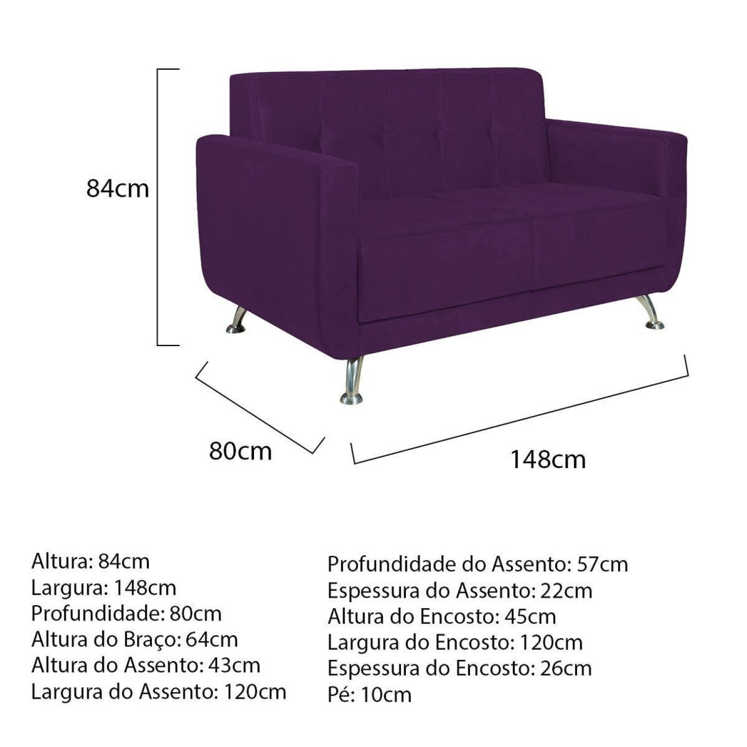 Sofá 2 Lugares 148cm Lille Suede Estofados - 3