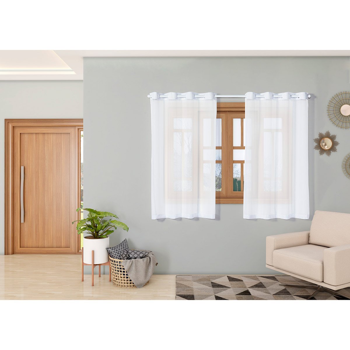 Cortina Voil 2,20m X 1,40m Voal para Sala Quarto Cozinha Decorativa Moderna Janela Branco - 3