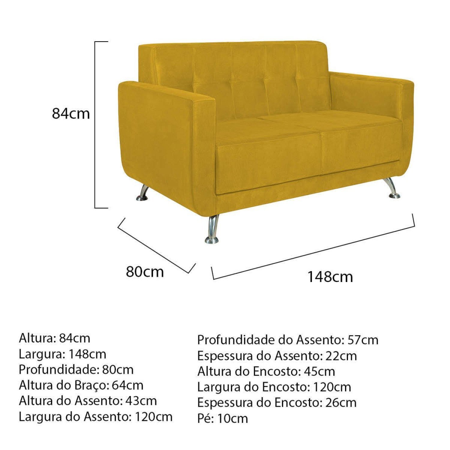 Sofá 2 Lugares 148cm Lille Corano Maranata Estofados - 3