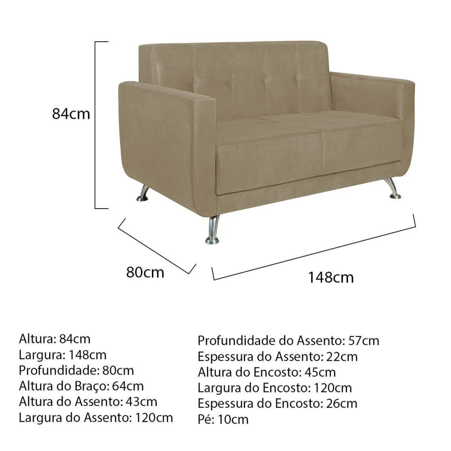 Sofá 2 Lugares 148cm Lille Corano Maranata Estofados - 3