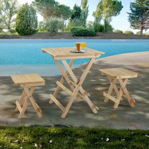 Conjunto Mesa Dobrável e 2 Banquetas