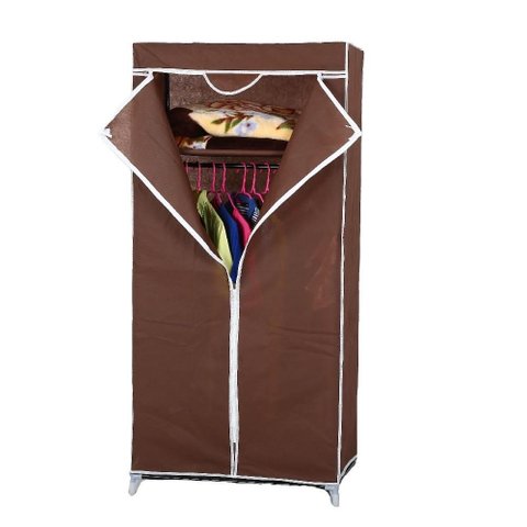 Guarda Roupa Portátil Marrom com Zíper e Sapateira