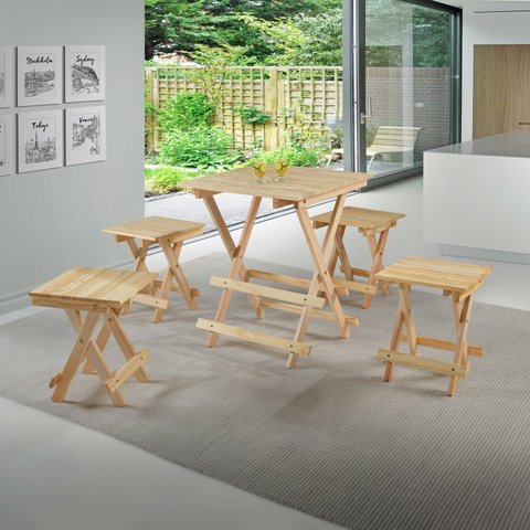 Conjunto Mesa Dobrável e 4 Banquetas