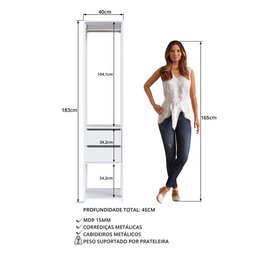 Módulo para Closet com Gavetas e Cabideiro 183x45x40cm - 4