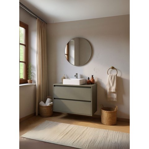 Gabinete para Banheiro com Cuba e Espelho Redondo 80cm Mdf Verde Dubai - On Móveis