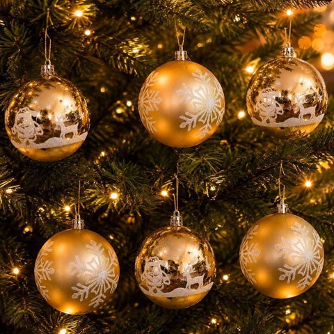 Bolas para Árvore de Natal com Glitter Branco Dourado Plástico Kit 24PÇS 8cm