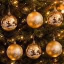 Ver imagem 1 de Bolas para Árvore de Natal com Glitter Branco Dourado Plástico Kit 24PÇS 8cm