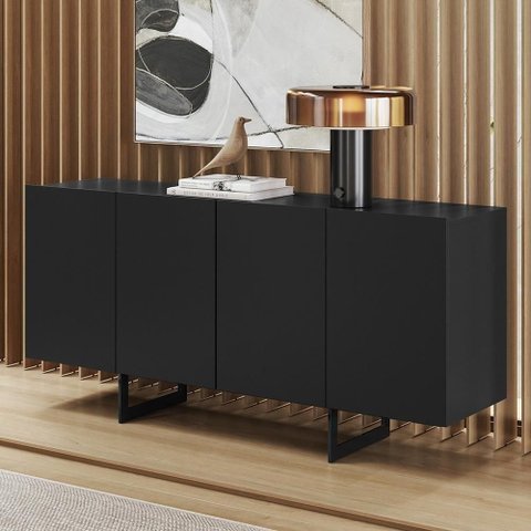 Buffet Aparador Melun N02 Contemporâneo 4 Portas MDF 160cm Preto Mpozenato