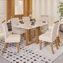 Ver imagem 1 de Conjunto Sala de Jantar Tampo MDF/Vidro 6 Cadeiras Marie Espresso Móveis Bege/Nature/Off White/Linho