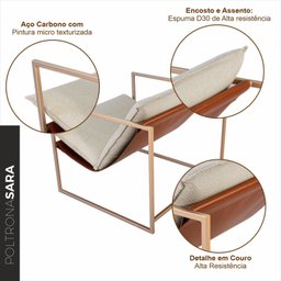 Poltrona em Aço com Estofado e Acabamento em Couro Sara - 5
