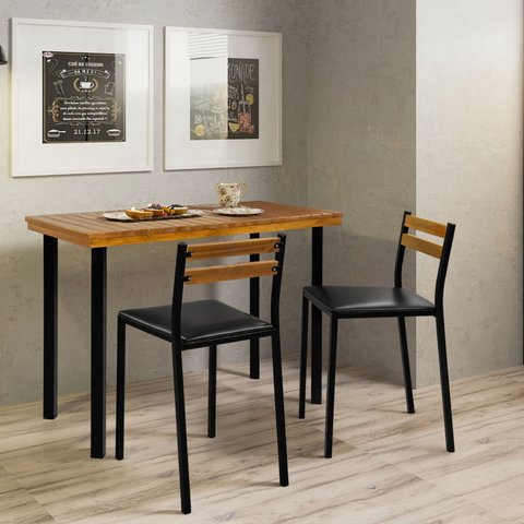 Conjunto Mesa com 2 Cadeiras Moscou Courino Preto/Fosco