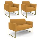 Ver imagem 1 de Namoradeira e 2 Poltronas Industrial Dourado Marisa Bouclê Mostarda D03 - D’Rossi