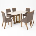 Ver imagem 2 de Conjunto Sala de Jantar Tampo MDF/Vidro 6 Cadeiras Marie Espresso Móveis Marrom/Nature/Off White/Amêndoa