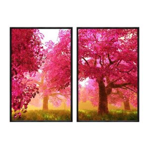 Kit 02 Quadros Decorativos - Flores de Cerejeira Paisagem Rosa Flnt034k - Tela Canvas - 40x60cm
