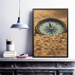 Quadro Fotografia Bússola na Praia 24x18cm - com Vidro:madeira Branca - 2