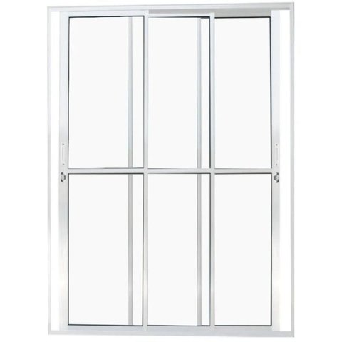 Porta de Aluminio Sacada 3 Folhas Móveis com Fechadura Linha Premium:branco/2,10 X 2,00