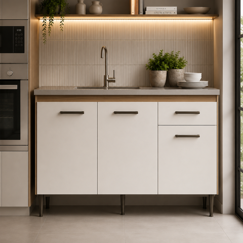 Balcão de Cozinha 120cm 3 Portas 1 Gaveta Berlim CO6310 Ipê/Cristalo - Decibal