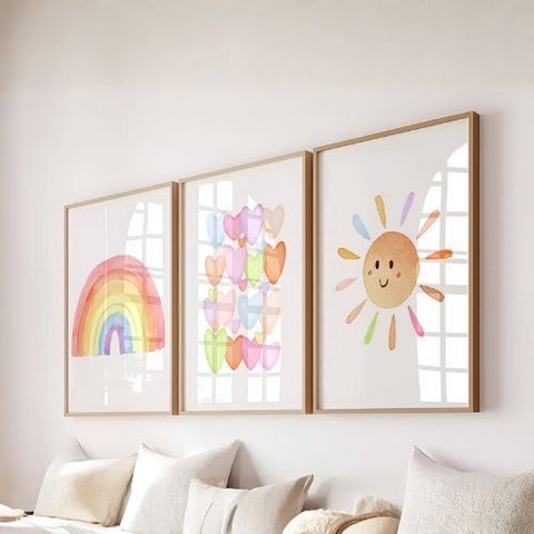 Kit 3 Quadros Decorativos Infantil - Mil Cores NO2 - 40x60 - Moldura Madeira