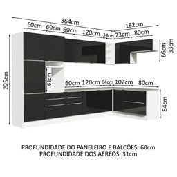Armário De Cozinha Completa De Canto 546cm Branco preto - 9